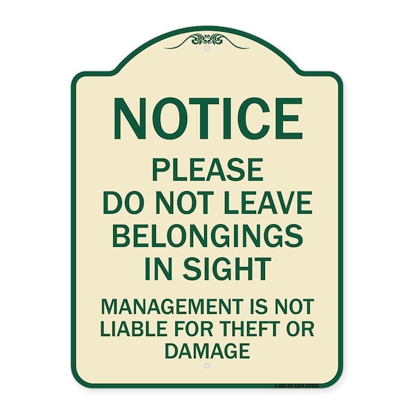 Signmission Do Not Leave Belongings in Sight Management Is Not Liable for Theft or Damage, A-DES-TG-1824-23529 A-DES-TG-1824-23529 - main